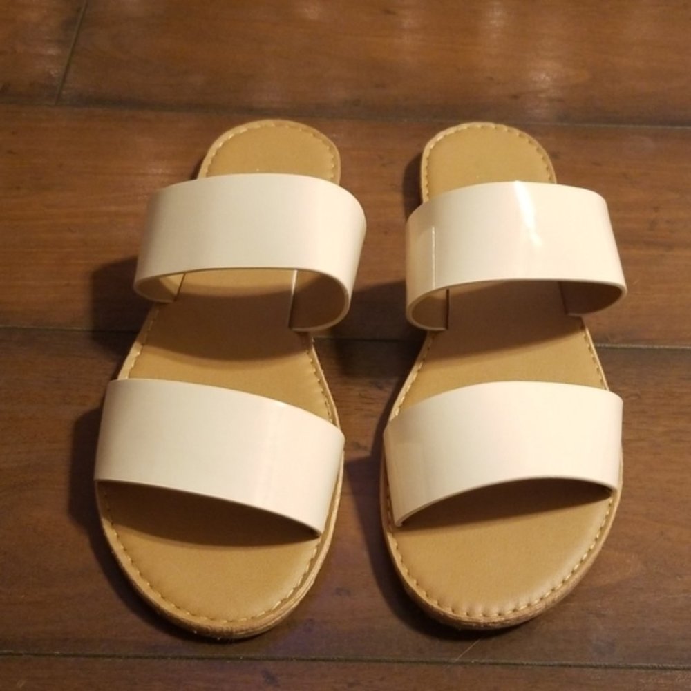 Lulus Time to Chill Nude Patent Slide Sandals